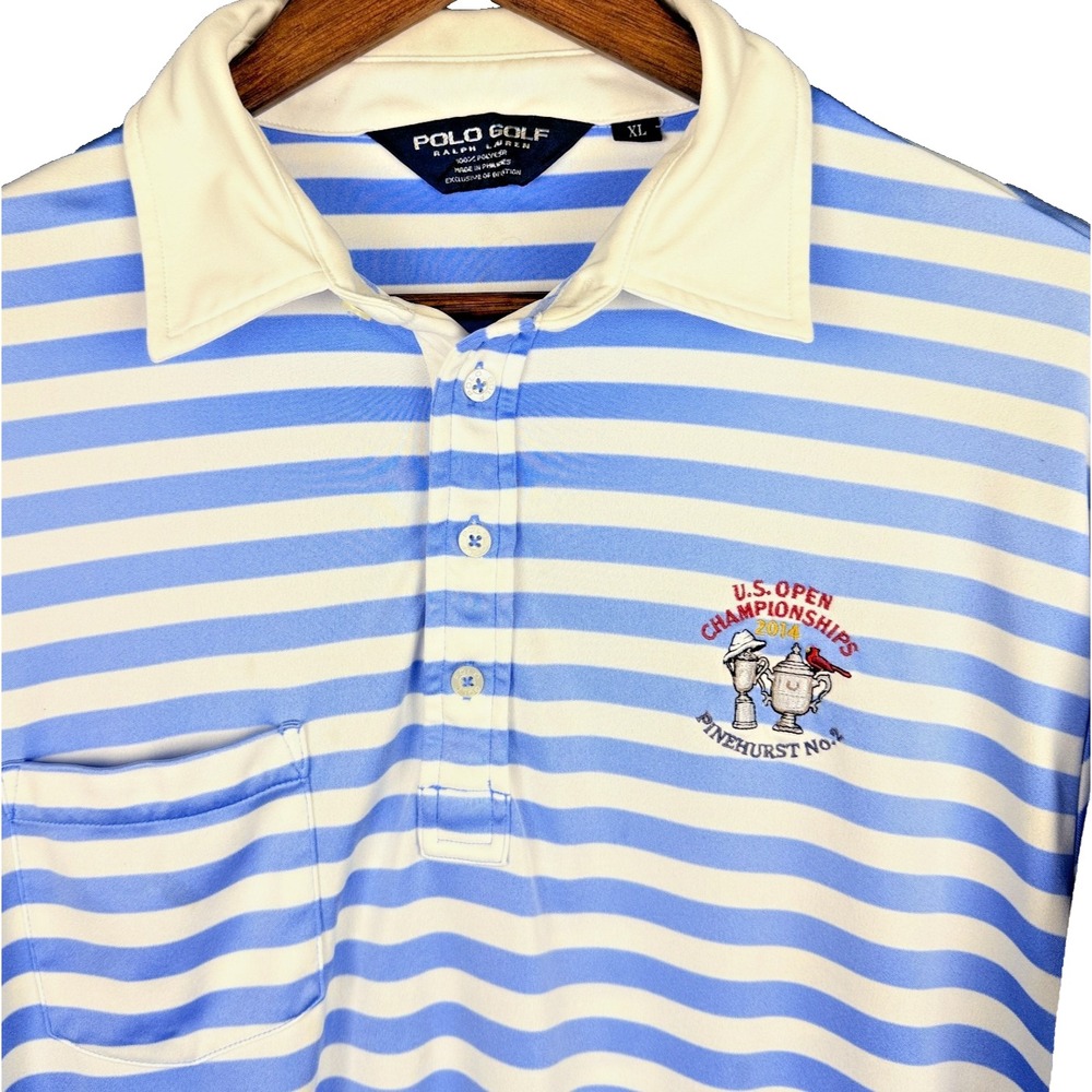 Polo Golf Ralph Lauren Shirt Mens XL Blue Striped US Open 2014 Pinehurst No2
